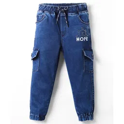 Olio Kids Denim Woven Full Length Solid Colour Jeans With Cargo Pockets - Navy Blue-picture-11