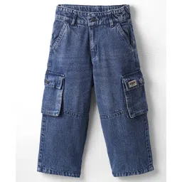 Olio Kids Denim Woven Full Length Solid Colour Jeans With Cargo Pockets - Navy Blue-picture-23