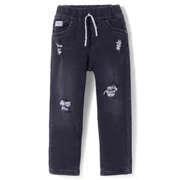 Olio Kids Denim Woven Knit Full Length Solid Color Distressed Jeans - Black-picture-18