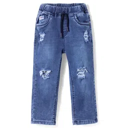 Olio Kids Denim Woven Knit Full Length Solid Color Distressed Jeans - Blue-picture-11