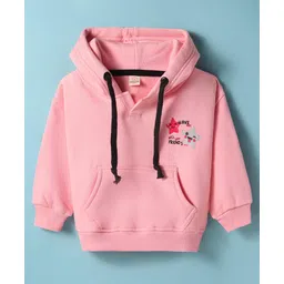 Olio Kids Fleece Knit Full Sleeves Hooded Sweatshirt With Text Print & Kangaroo Pockets - Pink-picture-11