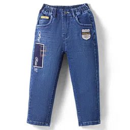Olio Kids Full Length Washed Denim Jeans with Text Embroidery & Path - Blue-picture-18