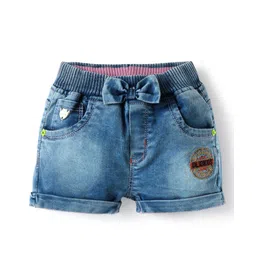Olio Kids Knit Above Knee Length Shorts With Text Embroidery & Bow Applique - Light Blue-picture-27