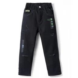 Olio Kids Knit Full Length Distressed Denim Jeans With Text Print - Black-picture-13