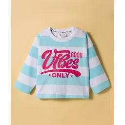 Olio Kids Sinker Knit Full Sleeves Striped Winter T-Shirt with Text Graphic - Light Blue-picture-26