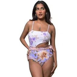 olive beach Women Floral One-Piece Swimsuit - Plunge Neck Monokini with Tie Detail | Stylish & Comfortable Women Swimwear | Trendy Beachwear for Summer-picture-21