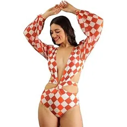 olive beach Women One-Piece Swimsuit Orange - Cutout Detail Monokini | Halter Neck Stylish & Comfortable Women Swimwear | Fashionable Women Summer Beachwear-picture-19