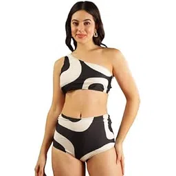 olive beach Women One-Piece Swimsuit with Cover-up - Black & White Printed Monokini with Sarong | Halter Neck Stylish & Comfortable Swimwear | Fashionable Women Beachwear-picture-11