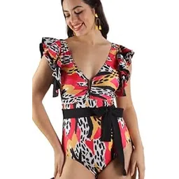 olive beach Women Printed One-Piece Swimsuit - Tropical Printed Black & White Monokini | Bandeau Neck Stylish & Comfortable Women Swimwear | Fashionable Summer Beachwear-picture-10