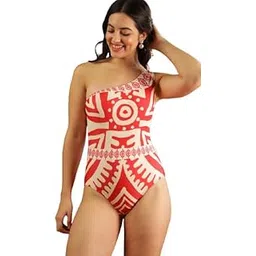 olive beach Women Red & White One-Piece Swimsuit with Cover-up - Printed Monokini with Pant | Assymetric Neck Stylish & Comfortable Women Swimwear | Fashionable Women Beachwear-picture-23