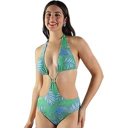 olive beach Women Swimwear Green with Cover-up- Floral Printed One-Piece Monokini with Sarong | Plunge Neck for Elegant Beach Style | Stylish & Comfortable Women Swimsuit | Fashionable Beach wear-picture-16