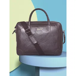 OLIVE MIST Unisex Brown Textured Leather Laptop Bag-picture-13