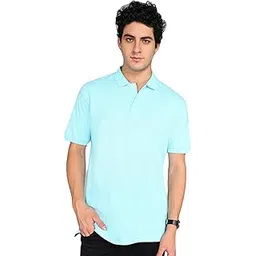 olive square Aqua Blue Half Sleeves Slim Fit Regular Casual Collared Neck T Shirt | Solid Cotton Polo Men's Tshirt-picture-11