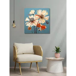 OLIVE TREE Beige & Blue Canvas Floral and Botanical Painting Wall Art-picture-40