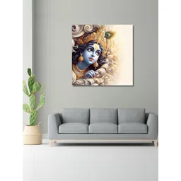 OLIVE TREE Beige & Blue Canvas Religious Painting Wall Art-picture-42