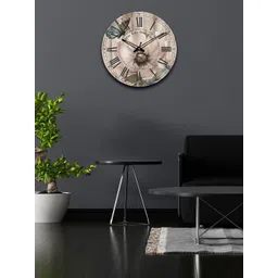 OLIVE TREE Beige & Blue Printed Wooden Contemporary Wall Clock-picture-21