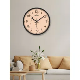 OLIVE TREE Black & Peach Printed Round Shaped Contemporary Analogue Wall Clock-picture-33