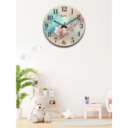 OLIVE TREE Blue & Beige Printed Wooden Round Shaped Contemporary Wall Clock-picture-20