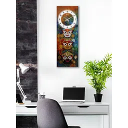 OLIVE TREE Blue & White Ethnic Motifs Printed Traditional Wooden Analogue Wall Clock-picture-38