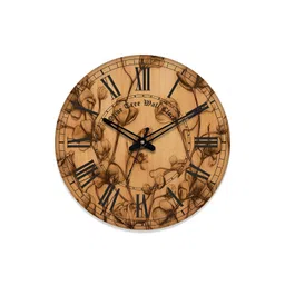 OLIVE TREE Brown & Black Floral Printed Round Shaped Contemporary Analogue Wall Clock-picture-32