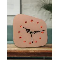 OLIVE TREE Copper-Toned Abstract Printed Geometric Wooden Analogue Table Clock-picture-34