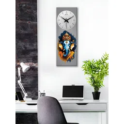 OLIVE TREE Grey & Black Ethnic Motifs Printed Traditional Wooden Analogue Wall Clock-picture-30
