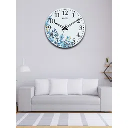 OLIVE TREE White & Blue Printed Wooden Round Shaped Contemporary Wall Clock-picture-43