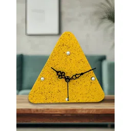 OLIVE TREE Yellow & Black Abstract Printed Geometric Wooden Analogue Table Clock-image-43