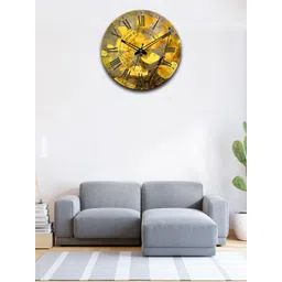 OLIVE TREE Yellow & Green Printed Wooden Round Shaped Contemporary Wall Clock-image-23