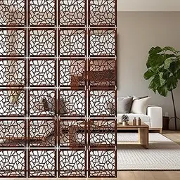 OLIVE TREE Room Partitions Hanging Room Divider Panel Modern Hanging Screen Partition for Decorating Bedding, Dining, Study and Sitting Living Room - Walnut (11.5inch X 11.5 inch) X 12 Panels 7056-picture-12