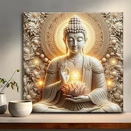 Olive Tree® Gautam Buddha Wall Art Canvas Painting for Home, Drawing Room, Office, Hotels Decor/Wooden Frame with Modern Style Hanging Art Perfect for Wedding, Anniversary Gift - SIze 24x24 Inch-picture-16