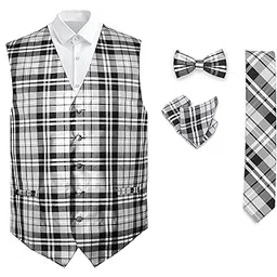 oliver george Men's 4pc Plaid Design Formal Waistcoat Tuxedo Dress Vest NeckTie Bowtie Handkerchief Set For Suit or Tuxedo-picture-40
