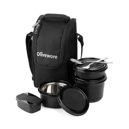Oliveware Executive Pro Lunch Box,3 Microwave Safe, Plastic Pickle Box & Steel Cutlery - Black-picture-10