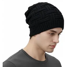 oll oo la la beauty Beanie Cap for Men Women Skull Slouchy Winter Woolen Knitted Inside Fur Men's Caps (Assorted Pattern), Black Color-picture-16