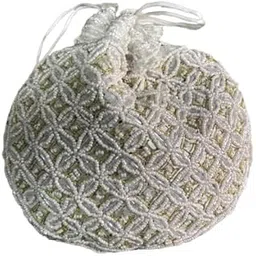 oll oo la la beauty Womens Ethnic White And Golden Work Color Zari/Zardosi Handcrafted Potli Bags Or Wristlets With Beads Handles-picture-24