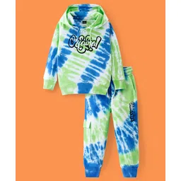 Ollington St. 100% Cotton Knit Full Sleeves Hooded Tie & Dye Sweatshirt & Joggers Co-Ord Set With Text Print - Multicolor-picture-12