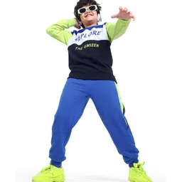 Ollington St. 100% Cotton Knit Full Sleeves Sweatshirt & Joggers Set Cut & Sew Printed  Multicolor-picture-14