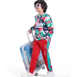 Ollington St. 100% Cotton Knit Full Sleeves Sweatshirt & Joggers Set TextPrint - White & Red-picture-17