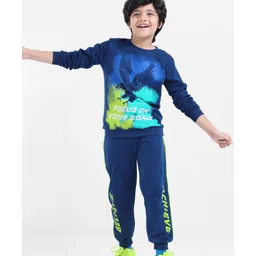 Ollington St. 100% Cotton Knit Full Sleeves Sweatshirt & Joggers Winter Wear Set With Text Print - Navy-picture-28