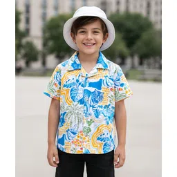 OLLINGTON ST. 100% Cotton Sinker Knit Half Sleeves Shirt With Tropical Theme Print - Multicolour-picture-22