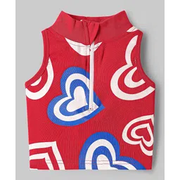 OLLINGTON ST. Cotton Co-ord Set Knit Sleeveless Hearts Printed Top & Shorts - Red image 4