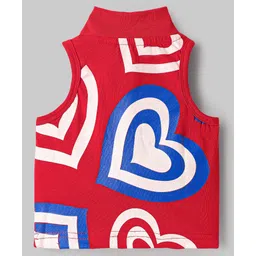 OLLINGTON ST. Cotton Co-ord Set Knit Sleeveless Hearts Printed Top & Shorts - Red image 5