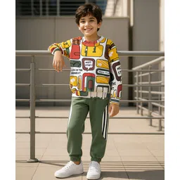 OLLINGTON ST. Cotton Full Sleeves Sweatshirt With Print & Knit Joggers Set - Green-picture-22