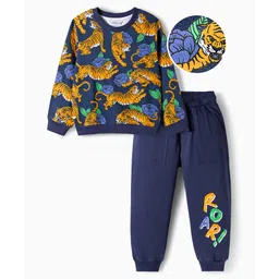 OLLINGTON ST. Cotton Knit Full Sleeves Animal Printed Sweatshirts & Knit Joggers Set - Navy Blue-picture-20