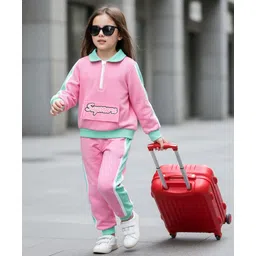 OLLINGTON ST. Cotton Knit Full Sleeves Printed Sweatshirts & Joggers Set - Pink-picture-13