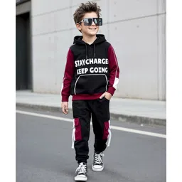 OLLINGTON ST. Cotton Knit Full Sleeves Stay Charged Printed Hoodie Sweatshirts & Joggers Set -Black-picture-33