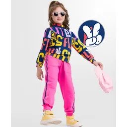 OLLINGTON ST. Cotton Knit Full Sleeves Text Printed Sweatshirts & Knit Joggers Set - Navy Blue & Dark Pink-picture-19