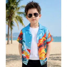 OLLINGTON ST. Cotton Knit Half Sleeve Printed Shirt With Inner T-Shirt - Multicolor-image-9