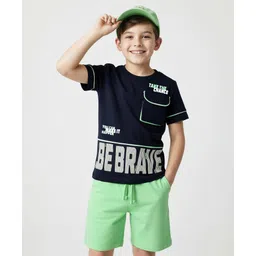 OLLINGTON ST. Cotton Knit Half Sleeves Printed T-Shirt & Knit Shorts Set - Navy Blue & Mint Green-image-22