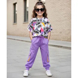 Ollington St. Cotton Knit Half Sleeves Printed Top & Joggers Set - Multicolor-image-30